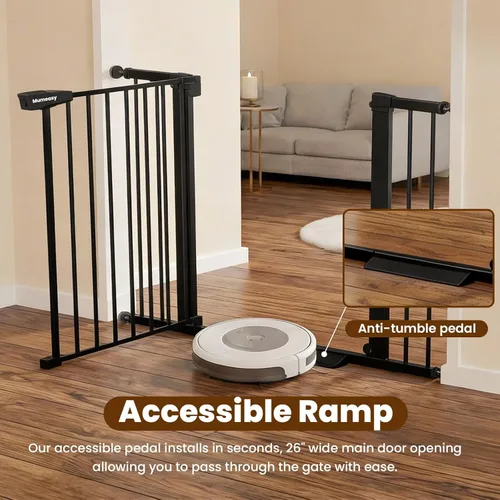 Miniatura 8 de Puerta para bebé con puerta, puerta de perro de 26 a 40 pulgadas con cierre automático para puertas de escaleras, puerta de mascotas montada a Negro