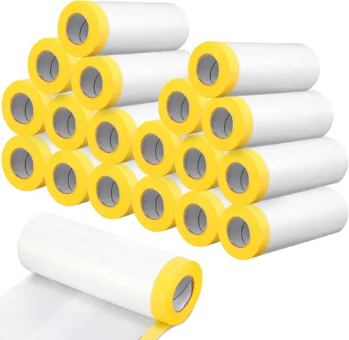 Miniatura 7 de Seajan 9 rollos de plástico con cinta adhesiva precintada para pintar pintura automotriz, película protectora, rollo de cinta adhesiva de plástico