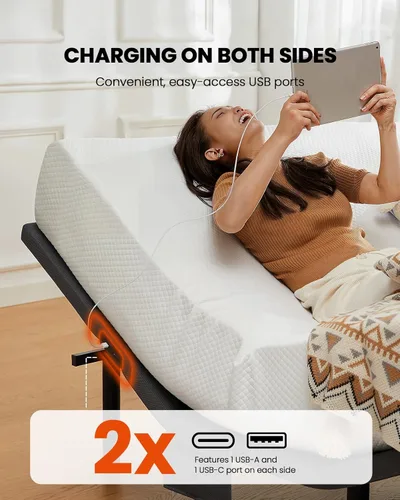 Miniatura 4 de AMADA HOMEFURNISHING Base de cama ajustable con masaje, base de cama ajustable individual XL controlada por aplicación con 4 puertos USB y luz LED