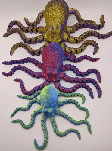 Miniatura 2 de Pulpo impreso en 3D – Personalizable, hecho a pedido Modelo animal articulado (pequeño, morado con tentáculos verde lima)