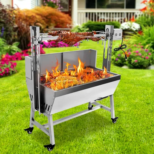 Miniatura 9 de Parrilla asadora de acero inoxidable de 66 libras, motor de 25 W, asador de cordero pequeño de cerdo de 37 pulgadas, parrilla asadora de carbón