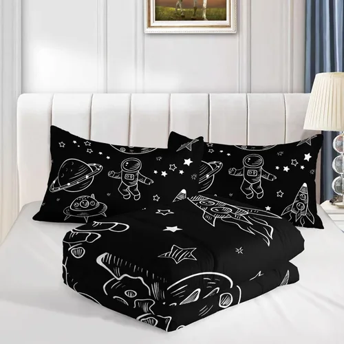 Miniatura 4 de Juego de edredón espacial para niños astronautas para niños, niños, niños, con estampado de cohete de astronauta de nave espacial galáctica, con 1