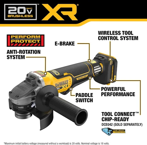 Miniatura 2 de DEWALT Amoladora angular inalámbrica sin escobillas de 20V MAX XR, 4-1/2 pulg. - 5 in., Velocidad variable, antirrotación, interruptor de paleta