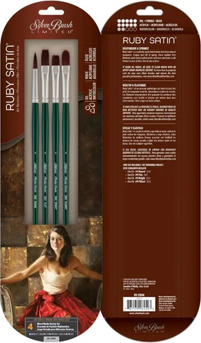 Miniatura 11 de Silver Brush Limited RSS-2560S - Juego de pinceles de satén rubí, tamaño redondo 4, tamaño brillante 10, peine de hierba Filbert de 1/2 pulgada