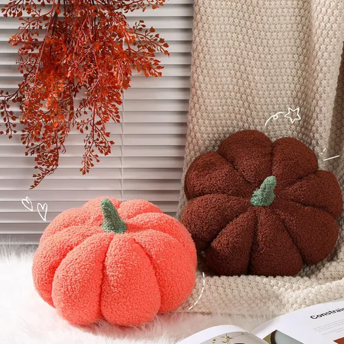 Miniatura 3 de Kajaia 2 almohadas de felpa de calabaza simulada de 11 x 9.5 pulgadas, cojines 3D para decoración de otoño, Halloween, Acción de Gracias, Naranja