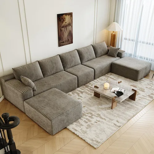 Miniatura 25 de Sofá seccional modular de 139.4", sofás minimalistas en forma de U con 2 otomanas chaise, sofá cama convertible moderno de asiento profundo, tela