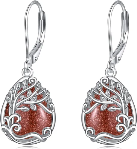 Miniatura 54 de Aretes colgantes con forma de lágrima de filigrana de piedra lunar de plata de ley 925 con cierre de palanca para mujer, regalos de joyería