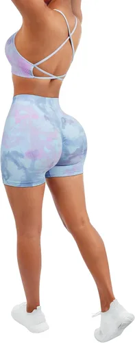 Miniatura 3 de SUUKSESS Conjuntos de entrenamiento sin costuras para mujer, sujetador deportivo con tiras y cintura alta, pantalones cortos