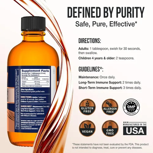 Miniatura 4 de Sovereign - Hidrosol de cobre bio-activo - Suplemento líquido de cobre biodisponible para adultos y niños con hidrosol plateado para cabello, piel