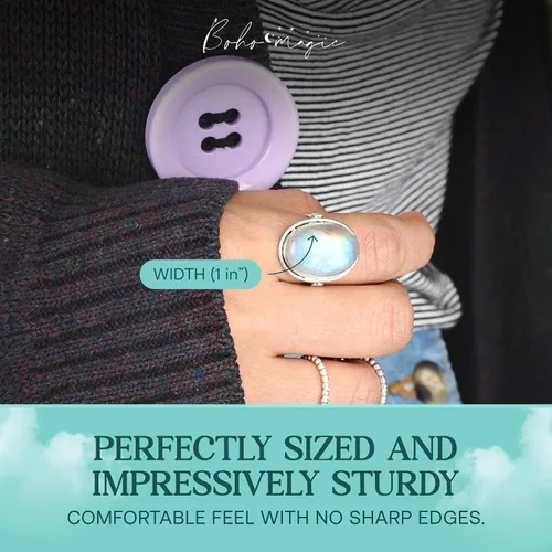 Miniatura 2 de Anillo de plata de ley Boho-Magic con piedra lunar para mujer Joyería boho con piedra preciosa ovalada Anillo de piedra lunar arcoíris Regalo