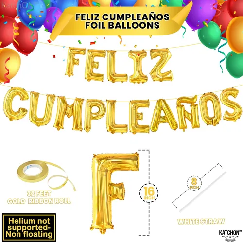 Miniatura 2 de KatchOn Cartel de globos dorados de cumpleaños – Decoración española de cumpleaños de 16 pulgadas