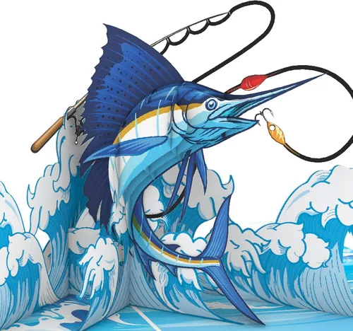 Miniatura 13 de iGifts And Cards Tarjeta emergente de pesca de montaña 3D – Canoa, bosque y trucha saltadora – Día del Padre, cumpleaños, regalo de jubilación