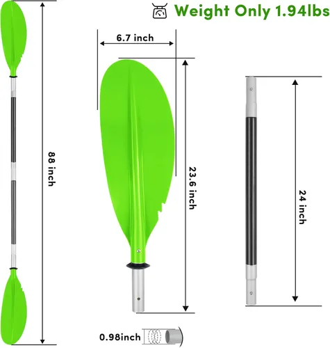 Miniatura 2 de Remo de kayak, 88 pulgadas, 4 piezas de remos para kayak, flotador de eje de aleación de aluminio resistente, ligero, desmontable, ajustable