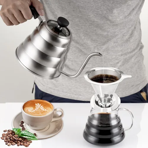 Miniatura 6 de Gotero de Café Pour Over, Filtro de Café Sin Papel de Goteo Lento, Cafetera Pour Over para Preparar 1-2 Tazas, Diseño de Doble Malla de Filtro
