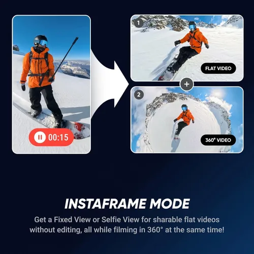 Miniatura 8 de Insta360 X5 Paquete Esencial - Cámara de acción 360 impermeable de 8K El paquete incluye palo para selfies, batería extra, estuche de carga