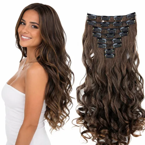 Miniatura 11 de PRETTYSHOP XXL Full Head Set 8 PCs 20 pulgadas Clip en extensiones de pelo Hairpiece Wavy Heat-Resisting, CES1-1_1, 1