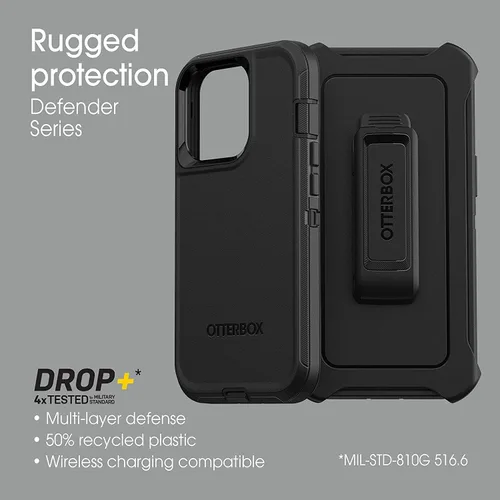 Miniatura 7 de OtterBox Funda para iPhone 13 Pro (solamente) Defender Series, color negro, resistente y duradero, con protección de puerto, incluye soporte de clip