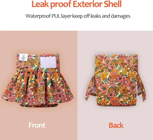 Miniatura 7 de CuteBone Pañales para perras con faldas, paquete de 3 vestidos reutilizables para cachorros, pantalones para el período de ciclo de calor QBD12S