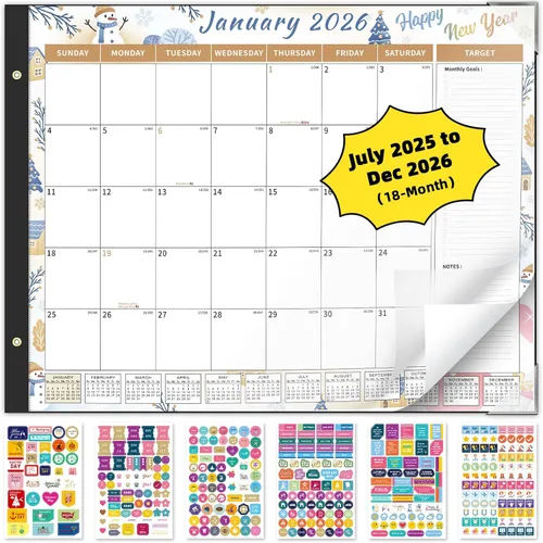 Miniatura 16 de Ospelelf Calendario de escritorio 2026-2027, calendario magnético para refrigerador, 12 x 17 pulgadas, calendario de pared de 18 meses, uso de enero