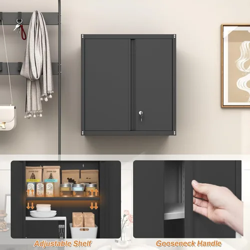 Miniatura 5 de GREATMEET Gabinete de almacenamiento de metal para garaje con cerradura, gabinetes de pared de metal para garaje, armario de montaje en pared