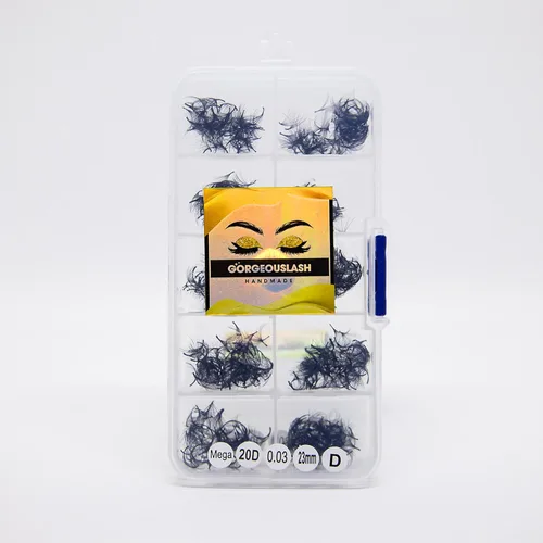 Miniatura 61 de Extensiones de pestañas 20D, 25D. 500 abanicos de pestañas prefabricados. Extensiones de pestañas. Hechas a mano (20D - rizo D - 0.03, 0.55 pulgadas)