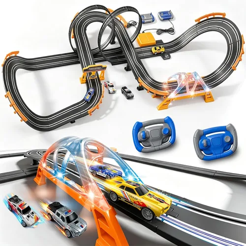 Miniatura 8 de Juegos de carreras de coches de tragamonedas con 4 coches de tragamonedas de alta velocidad, juego eléctrico de doble carreras con 2 controladores