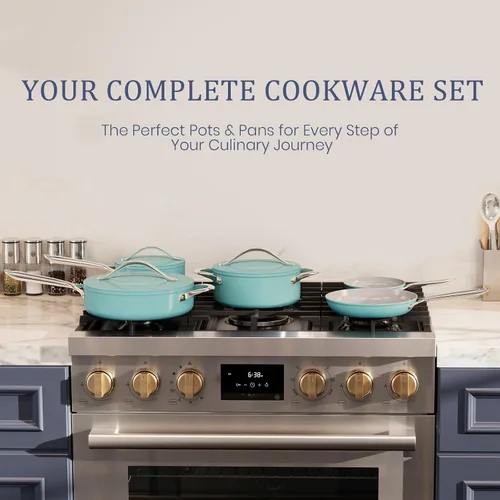 Miniatura 9 de CookinCraze Sartén antiadherente de cerámica de 8 pulgadas para todas las estufas, libre de PTFE/PFOA/PFAS, sartén no tóxica con mango que se Azul