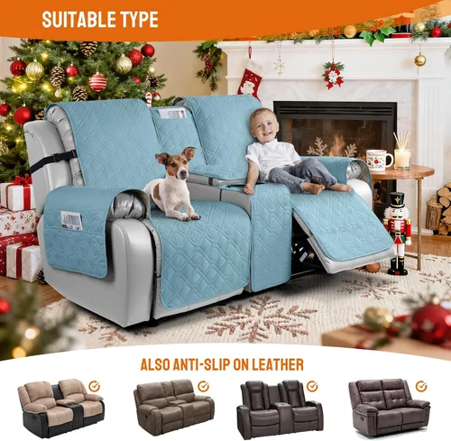 Miniatura 5 de VANSOFY Funda para Sofá de Dos Plazas Reclinable con Consola 100% Impermeable Fundas de Sofá Antideslizantes Funda de Sofá Reclinable Dividida Azuree