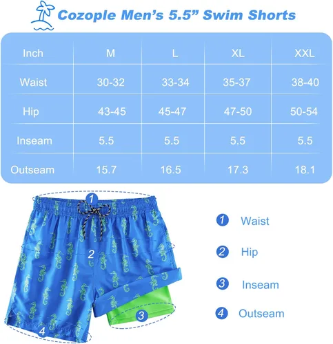 Miniatura 4 de Cozople Traje de baño para hombre con forro de compresión de 5.5 pulgadas, secado rápido, traje de baño tipo bóxer con forro