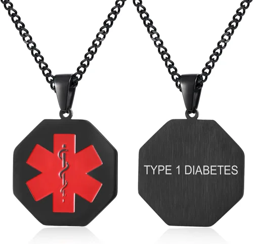 Miniatura 98 de VNOX Collar con colgante personalizado de acero inoxidable con grabado personalizado para identificación de alerta médica de emergencia para hombres