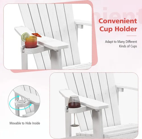 Miniatura 5 de Tangkula Silla Adirondack de gran tamaño, sillas de patio con soporte ajustable para tazas, sillones con caderas y listones, resistente a