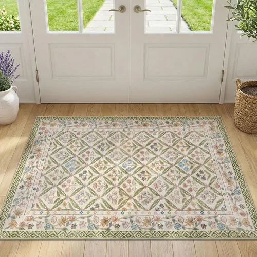Miniatura 23 de jinchan Haden - Alfombra de entrada de 2 x 3 pulgadas, diseño floral vintage, lavable, suave, antideslizante, de pelo bajo, para puerta, cocina