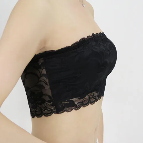 Miniatura 8 de LUOEM 3 piezas de encaje floral para mujer elástico sin tirantes no acolchado negro blanco piel XL