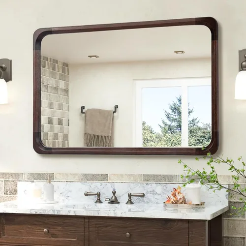 Miniatura 14 de Tanmicoshomy Espejo de baño de madera de 20 x 30 pulgadas, espejos rectangulares con marco de madera maciza con vidrio templado para sala de estar