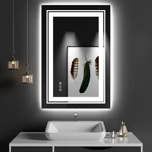 Miniatura 33 de Snowdool Espejo LED de baño, 32 x 32 pulgadas con luz frontal y retroiluminada, antivaho, espejo de tocador de baño para pared, función de memoria