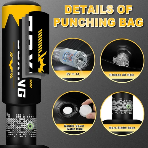 Miniatura 5 de Upgrated Standing Punching Bag for Adults with Automatic Built in Air Pump, 69'' Heavy Bag Boxing Equipment with 12OZ Gloves Kicking Bag for