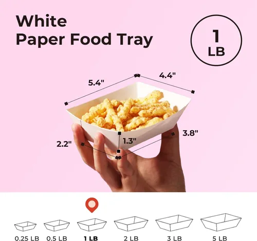 Miniatura 2 de Fit Meal Prep Paquete de 125 bandejas de papel de 1 libra para alimentos desechables de alta resistencia, bandeja de nachos blancos para fiestas