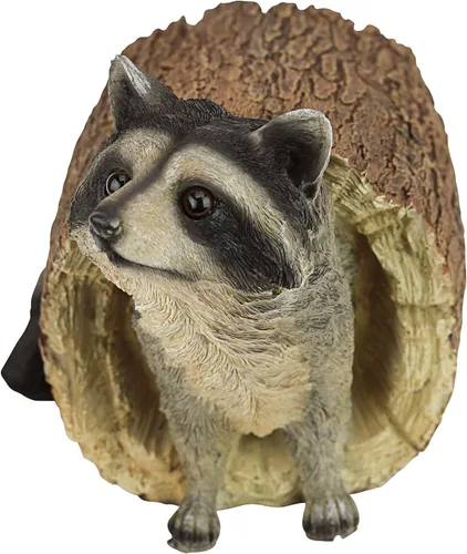 Miniatura 2 de Design Toscano Bandit the Raccoon - Estatua de animal de jardín para interiores y exteriores, 10 pulgadas de largo, resina de piedra fundida
