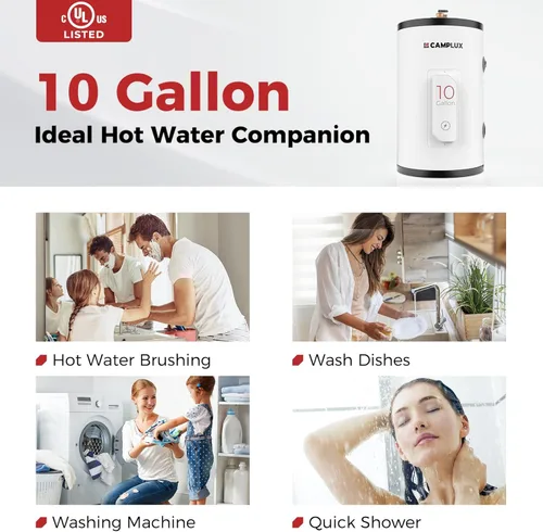 Miniatura 2 de CAMPLUX - Calentador de agua eléctrico de tanque de 10 galones, calentador de agua caliente de punto de uso (ME100B) 120 V 1500 W, más fácil de usar