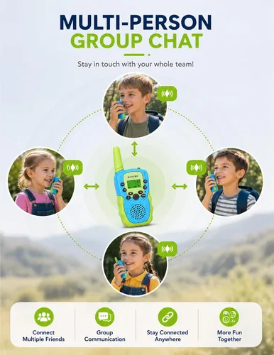 Miniatura 6 de Baturu Walkie Talkies para niños, paquete de 3, regalos para niños y niñas, juguetes de 5-10 años de edad Azul Amarillo Verde Rosa