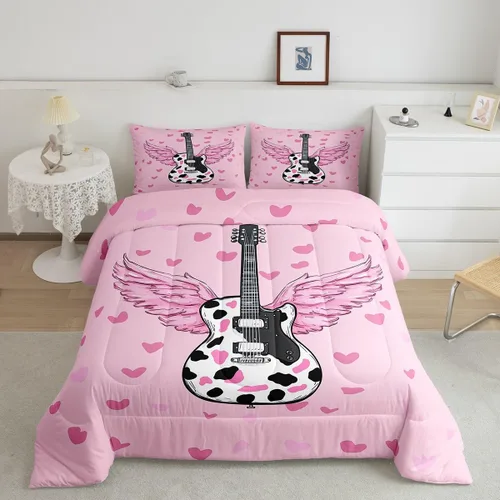Miniatura 19 de Castle Fairy Juego de edredón de botas de vaquero, tamaño individual, juego de ropa de cama bohemio con guitarra musical para niños y niños