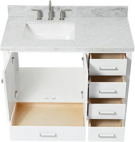 Miniatura 10 de ARIEL Cambridge - Mueble de baño con lavabo de 42 pulgadas, madera maciza, encimera de mármol italiano de Carrara de 1.5 pulgadas, fregadero Blanco