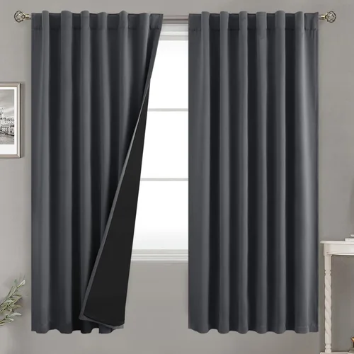 Miniatura 194 de BGment Cortinas 100% opacas beige de 63 pulgadas de largo con forro aislante térmico, bolsillo para varilla y lengüeta trasera de doble capa