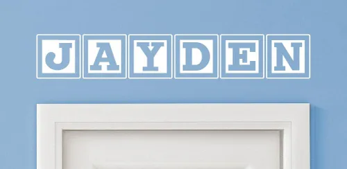 Jayden Baby Block Name - Adhesivo decorativo de vinilo para pared de dormitorio, 30 pulgadas de ancho, color blanco (Jay)