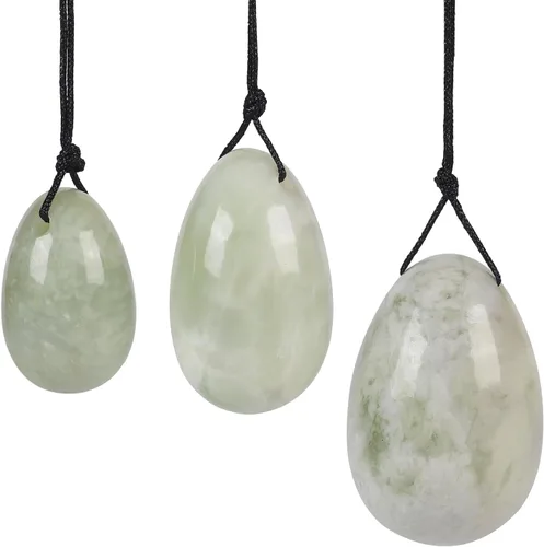 Miniatura 14 de mookaitedecor Juego de 3 huevos Yoni de cuarzo rosa, preperforados con cuerda sin encerar, piedras de masaje para mujeres para fortalecer los rosado