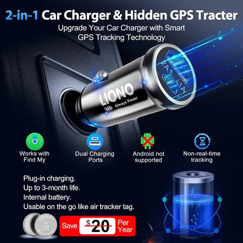 Miniatura 10 de LIONO Rastreador y cargador GPS para automóvil con batería recargable incorporada, rastreador GPS para vehículos, rastreador oculto para automóvil