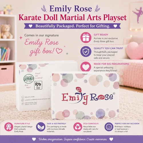 Miniatura 6 de Emily Rose - Conjunto de 11 piezas de ropa y accesorios para muñecas de taekwondo de artes marciales de 18 pulgadas con 9 cinturones