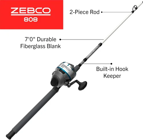 Miniatura 2 de Zebco 808 - Combo de carrete Spincast de agua salada y caña de pescar, varilla de vidrio Z duradera de 7 pies 0 pulgadas, mango de EVA extendido