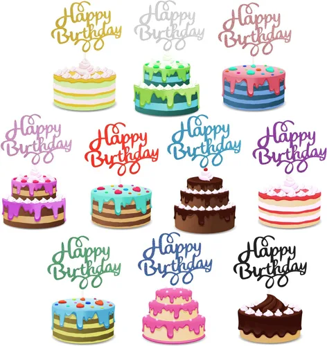 50 piezas de decoración de pastel de cumpleaños con purpurina para postre de cumpleaños, decoración colorida para tartas, suministros de fiesta de