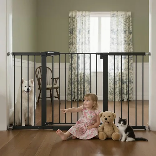 Miniatura 13 de Mumeasy Puerta de bebé extra ancha de 29.7 a 57 pulgadas, puerta grande para perros con cierre automático para puertas, puerta de seguridad